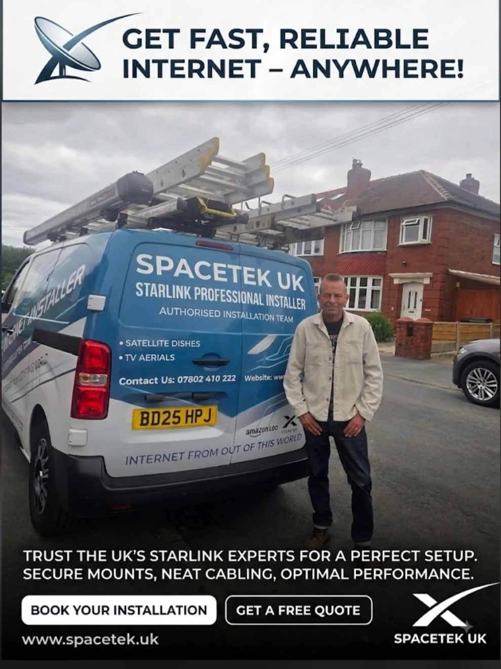 Bob Mayson beside the SpaceTek UK Starlink installation van