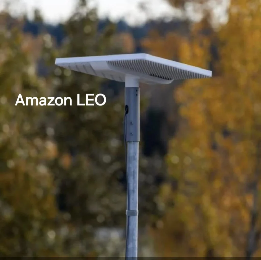 Amazon Leo customer terminal on a pole (Amazon promotional image)