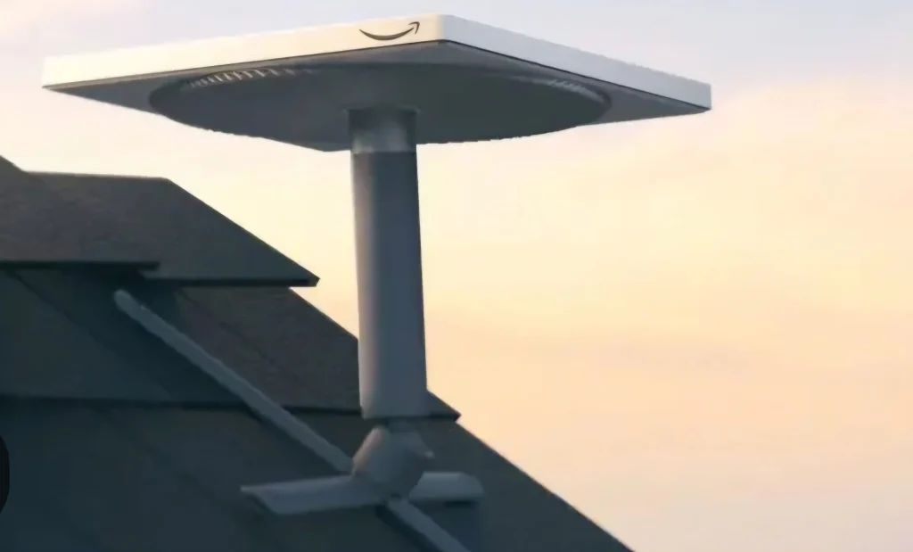 Amazon Leo customer terminal on a rooftop mount (Amazon promotional image)
